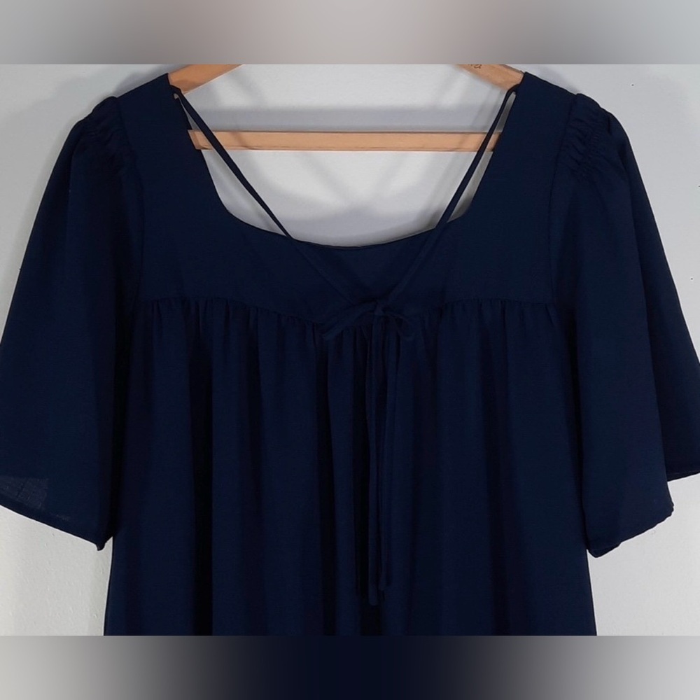 SugarLips Navy Tiered Babydoll Dress Square Neck Short Sleeve Small Mini Dress - Picture 4 of 8